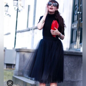 Alexandra Grecco by Anthropologie 6 Black Tulle Embroidered Beaded A Line Skirt